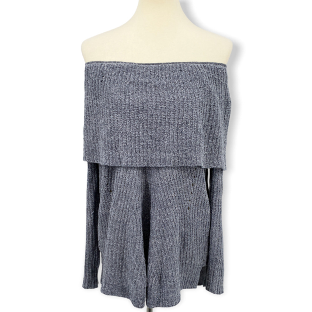 Anthropologie Moth Lucerne  Sweater Gray Off The Shoulder Cowl Chenille Size M